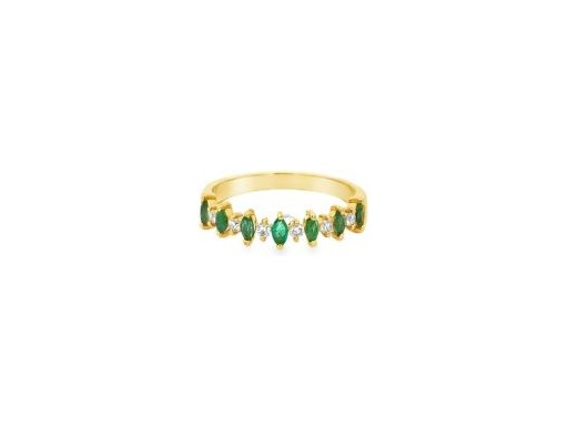 18K Yellow Gold Emerald Marquise Band with Natural Diamonds